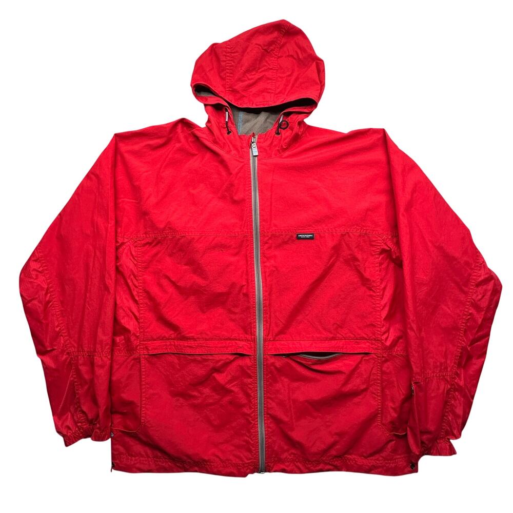 Vintage Abercrombie & Fitch Red Windbreaker Jacket Mens Large Full Zip Hooded